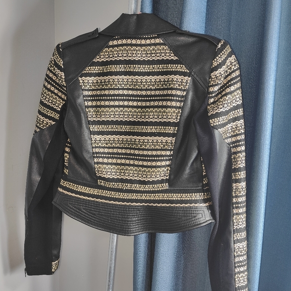 BCBGMaxAzria Leonardo Tweed Metallic Leather Jacket - Picture 8 of 17